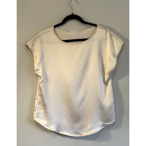 Nicole Miller Blouse Womens Size Small Ivory Shell Tank Top Satin Round Neck NWT